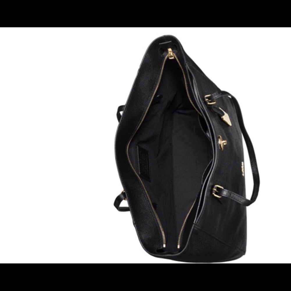 NWT Coach Turnlock Tote Black Crossgrain Leather Large Shoulder Bag Purse - Picture 5 of 12